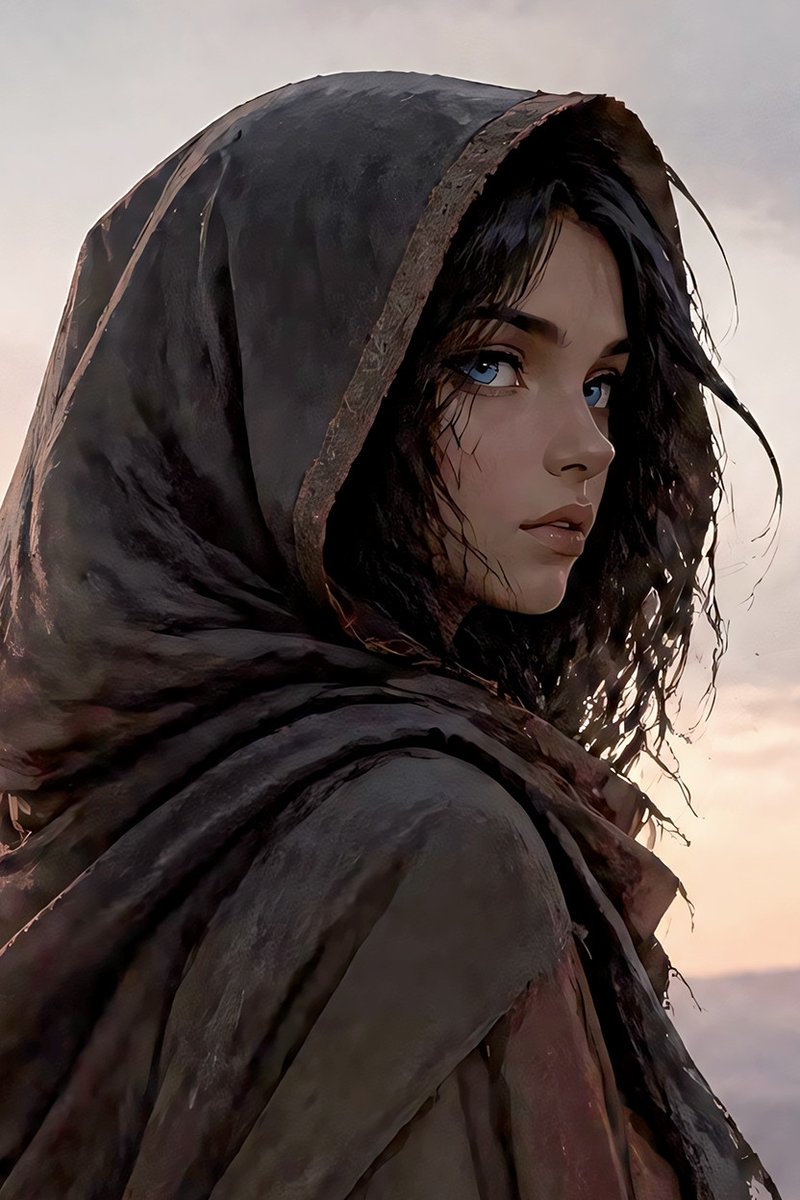 Ritratto di Vagabonda nel Deserto con Cappuccio