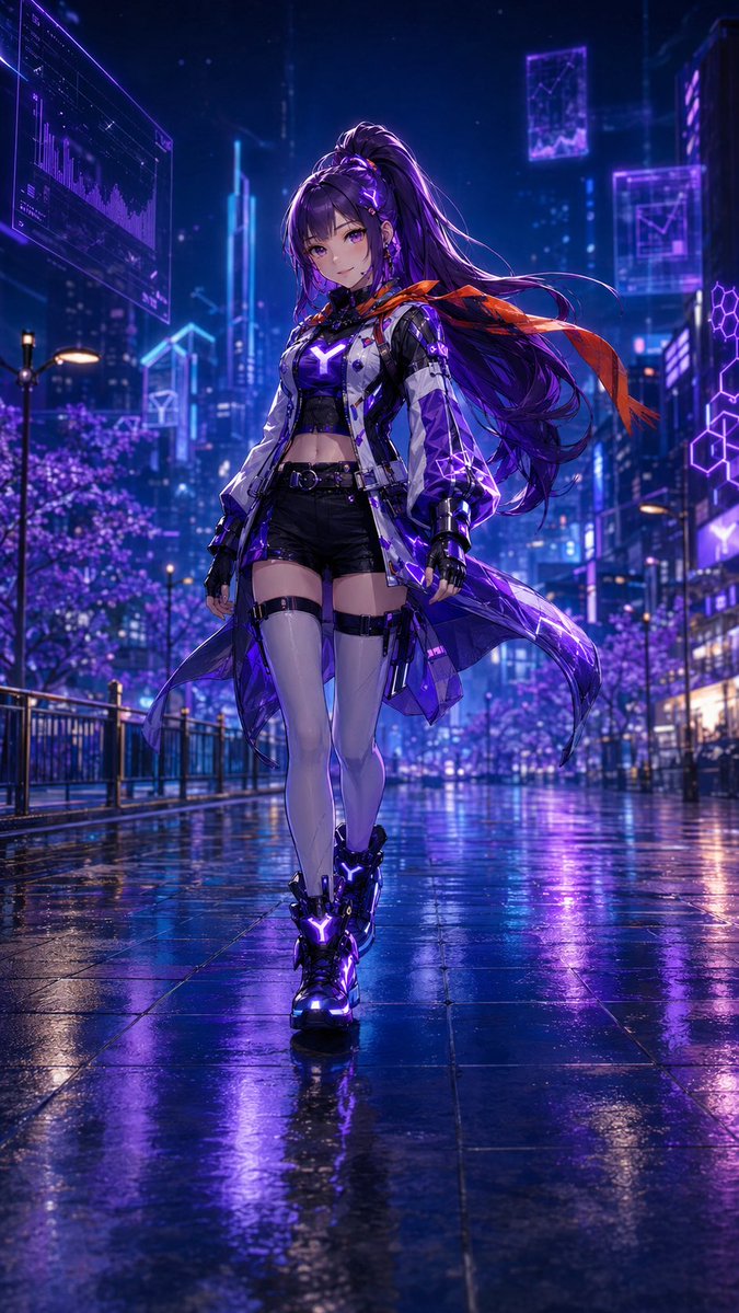 Neon Yağmurda Siberpunk Anime Kahramanı