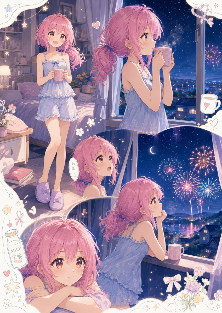 Anime Yaz Gecesi Havai Fişek Kolajı