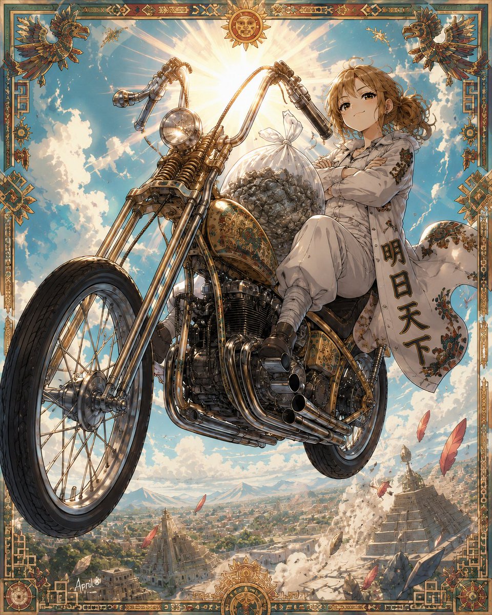 Motociclista Anime Flotando en Ciudad Antigua