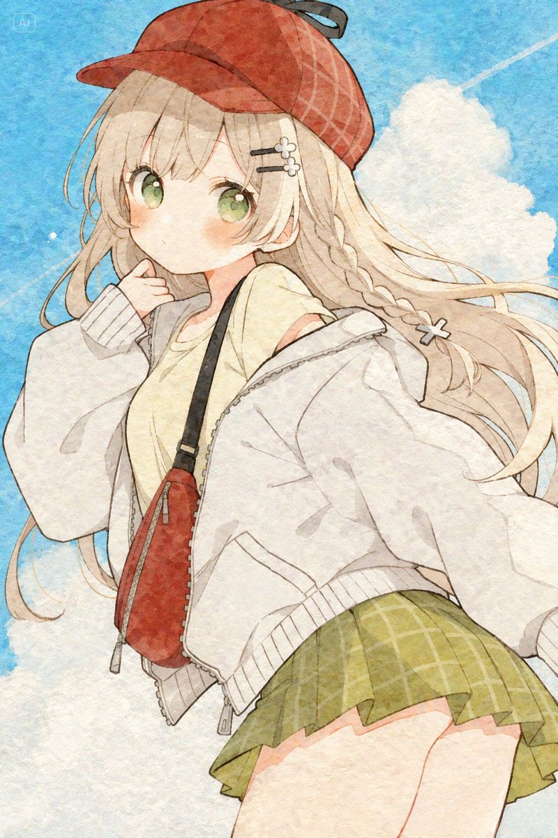 Aquarell Anime Mädchen im Sommerhimmel