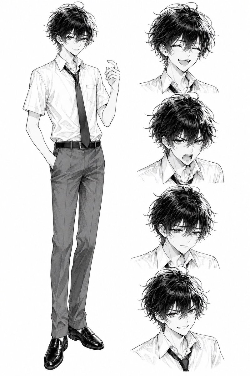 Monokrom Anime Okul Çocuğu İfade Tablosu