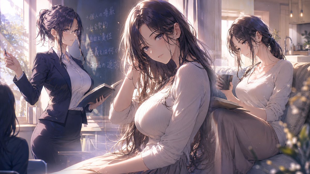Three-Scene Anime Teacher Portrait (1/3)
