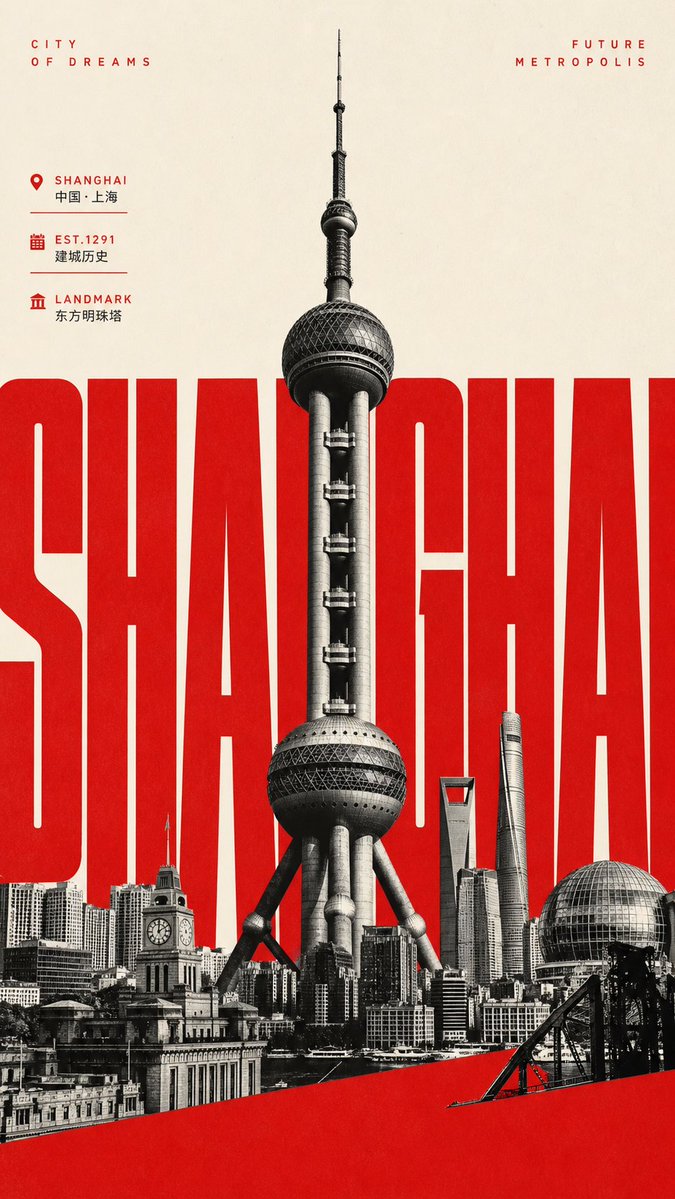 Poster di Viaggio Gigante Tipografico a Shanghai
