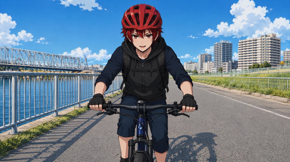 Anime Cyclist on Riverside Road (1/4)