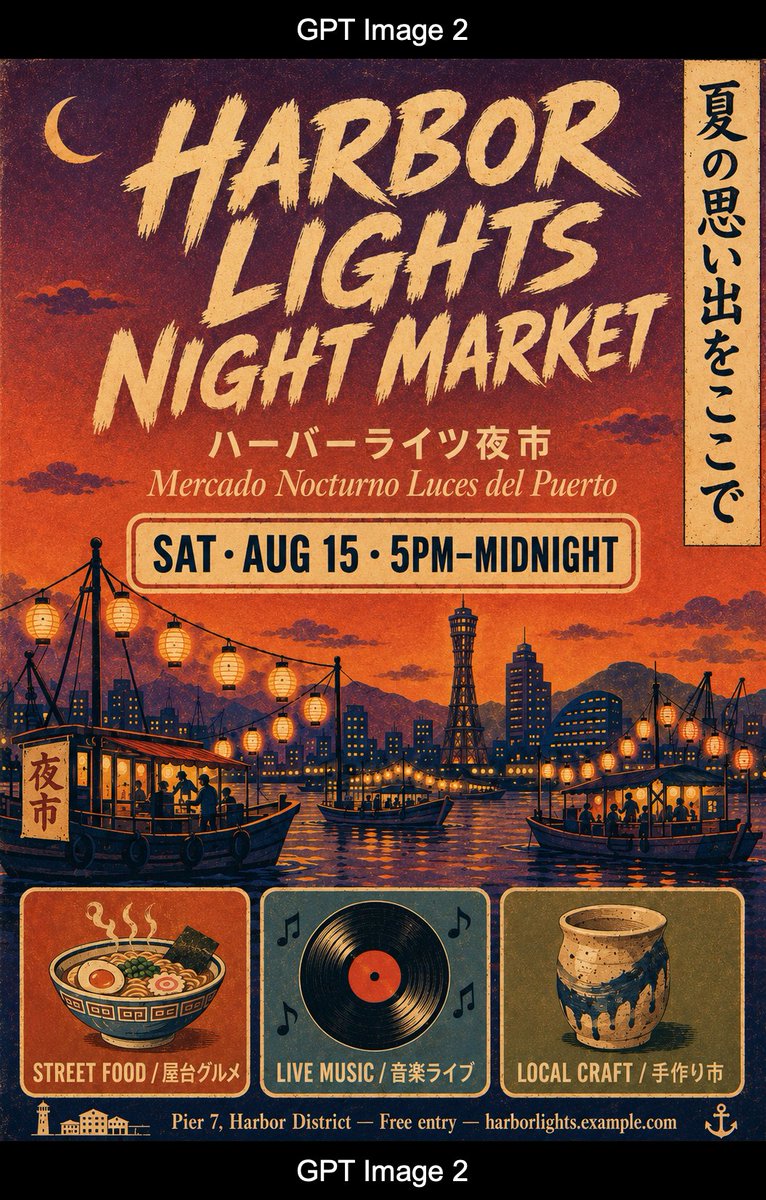 Poster Mercato Notturno Luci Porto Retrò