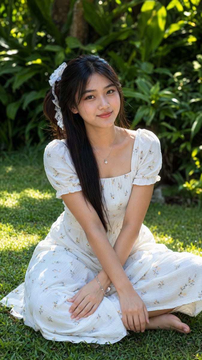 Burmese Woman in Sunlit Garden (1/4)