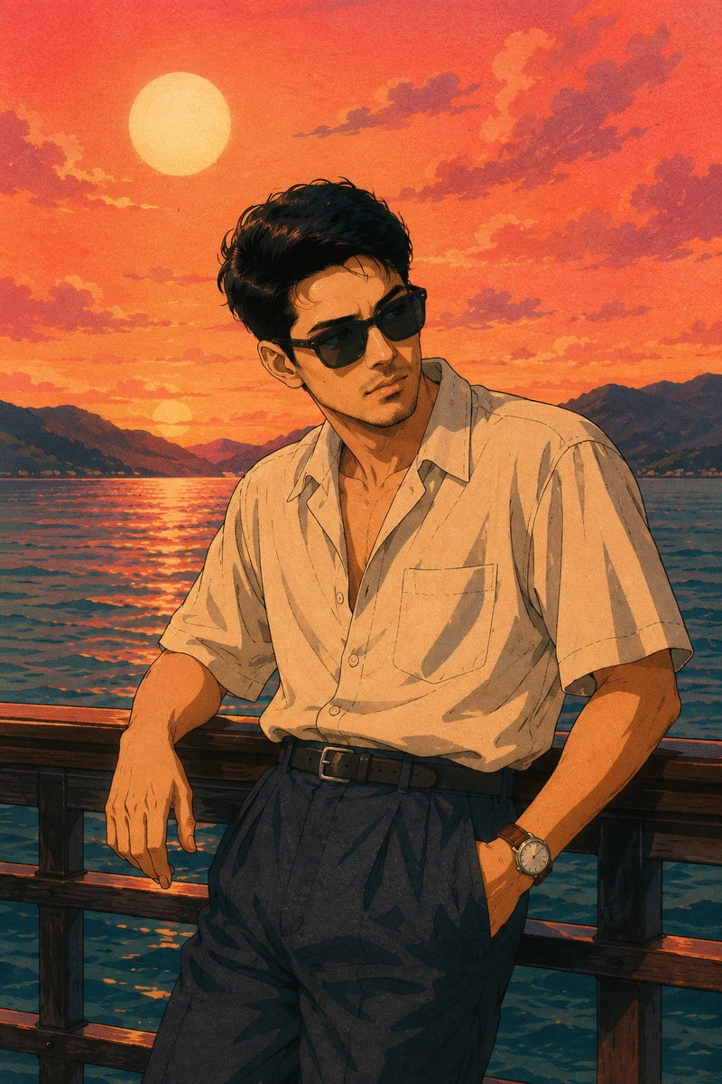 Retro 80'ler City Pop Anime İllüstrasyonu