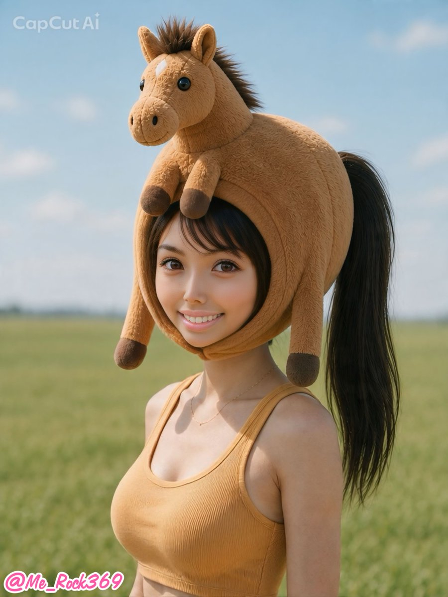 Ragazza Coda di Cavallo con Cappuccio Cavallo Peluche