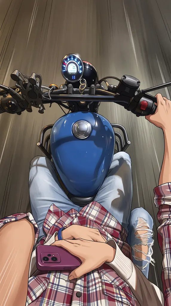 Ilustración Anime de Motocicleta POV