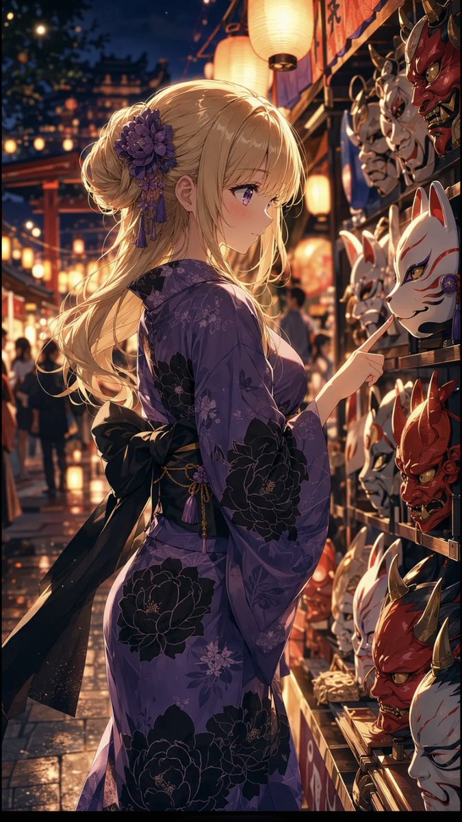 Ragazza Anime Bancarella Maschere Festival Estivo