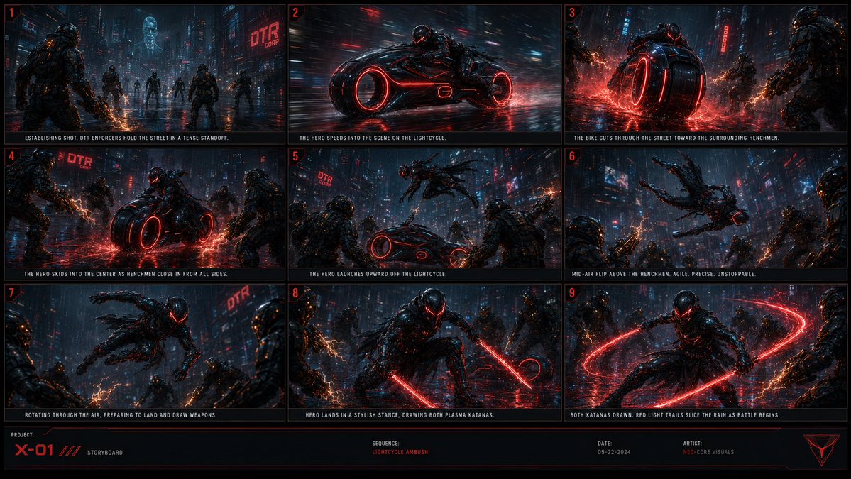 Cyberpunk Işık Bisikleti Storyboard