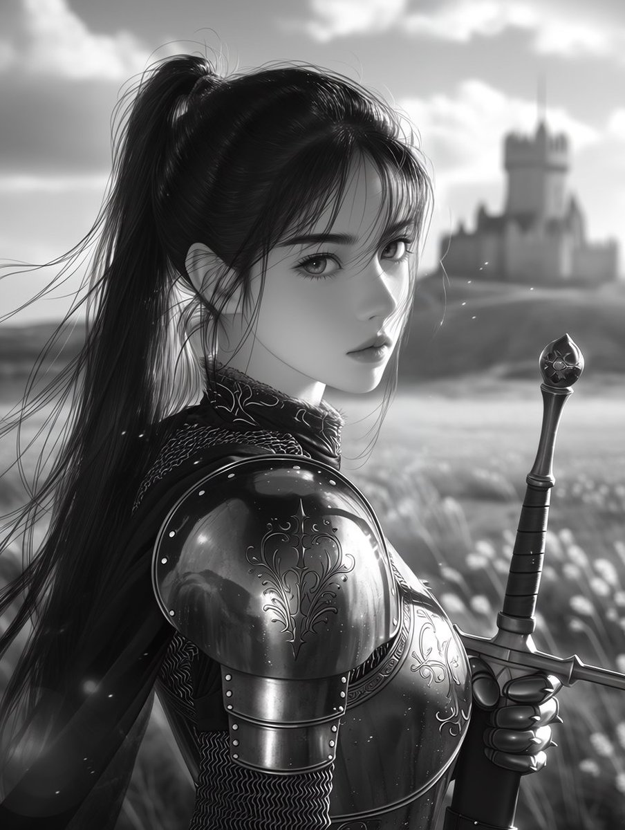 Monokrom Kadın Şövalye Portresi
