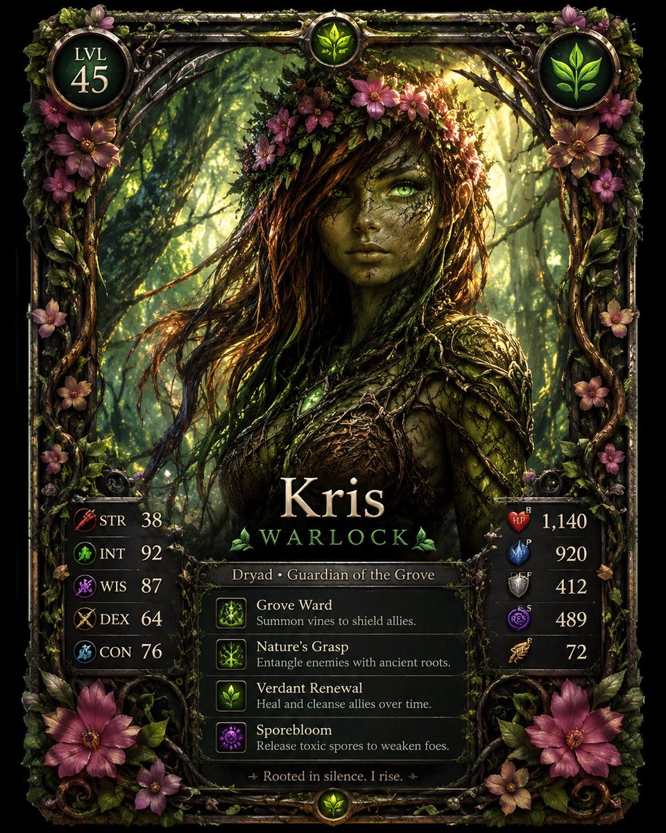 Carte Personnage Dryade Fantastique RPG