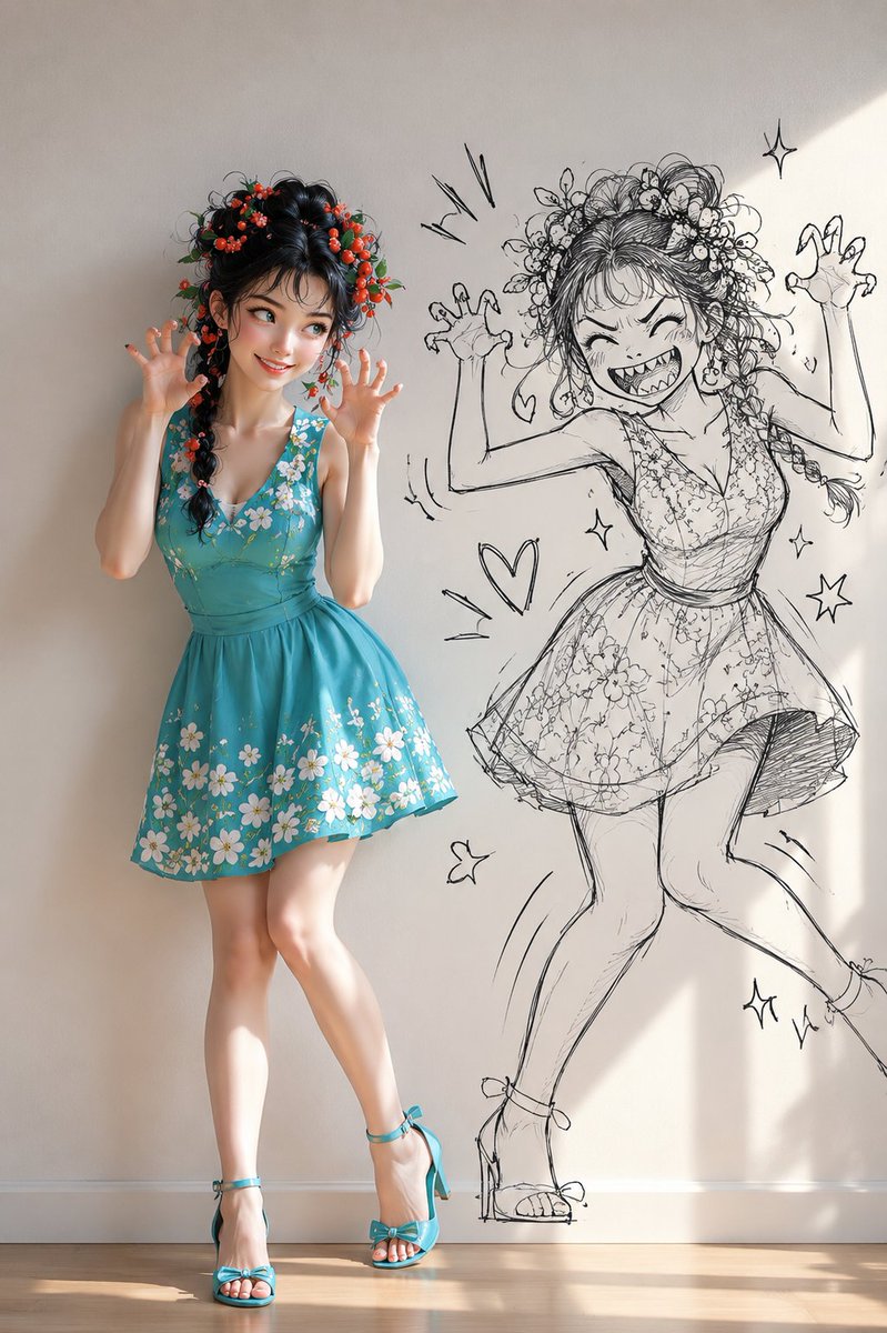 Mischievous Girl With Manga Wall Sketch (1/2)