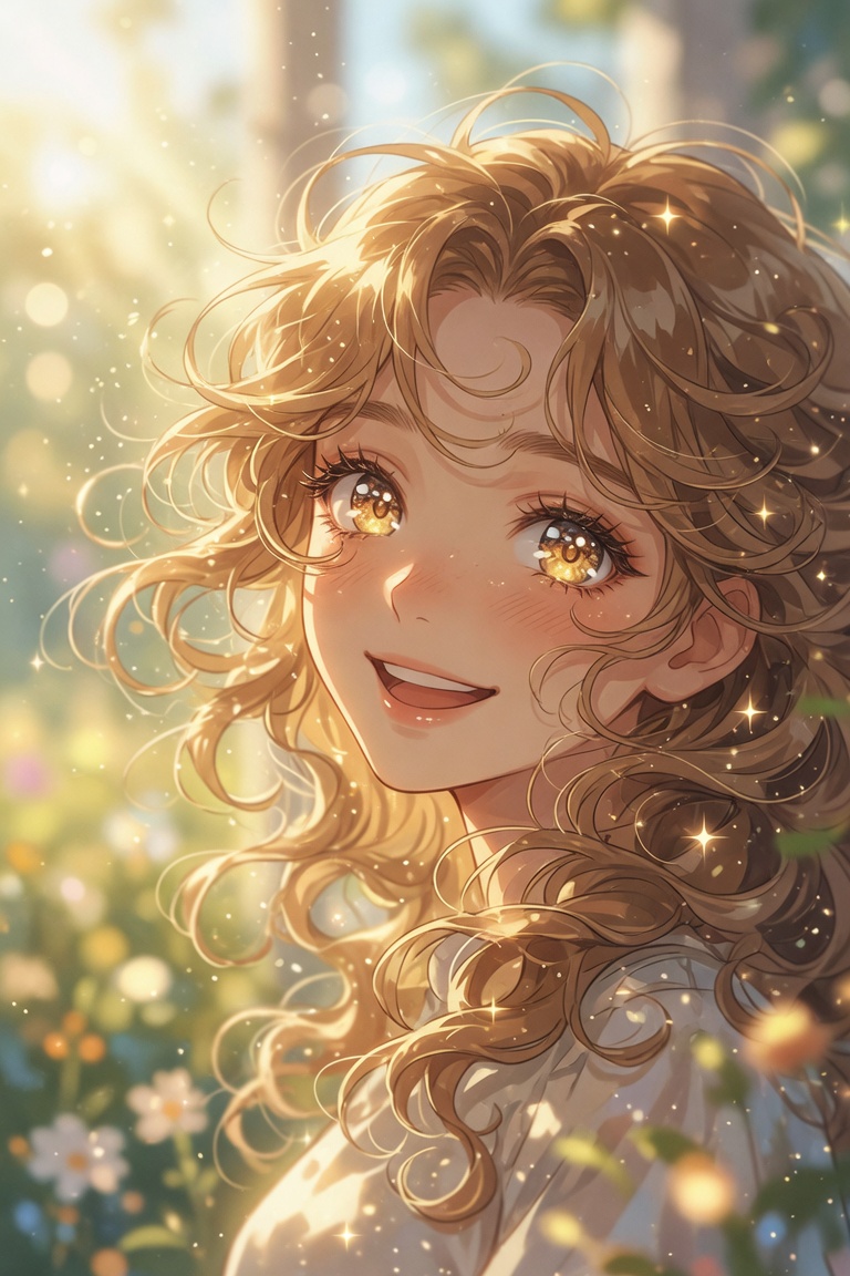 Altın Kıvırcık Saçlı Anime Bahçe Portresi (1/4)
