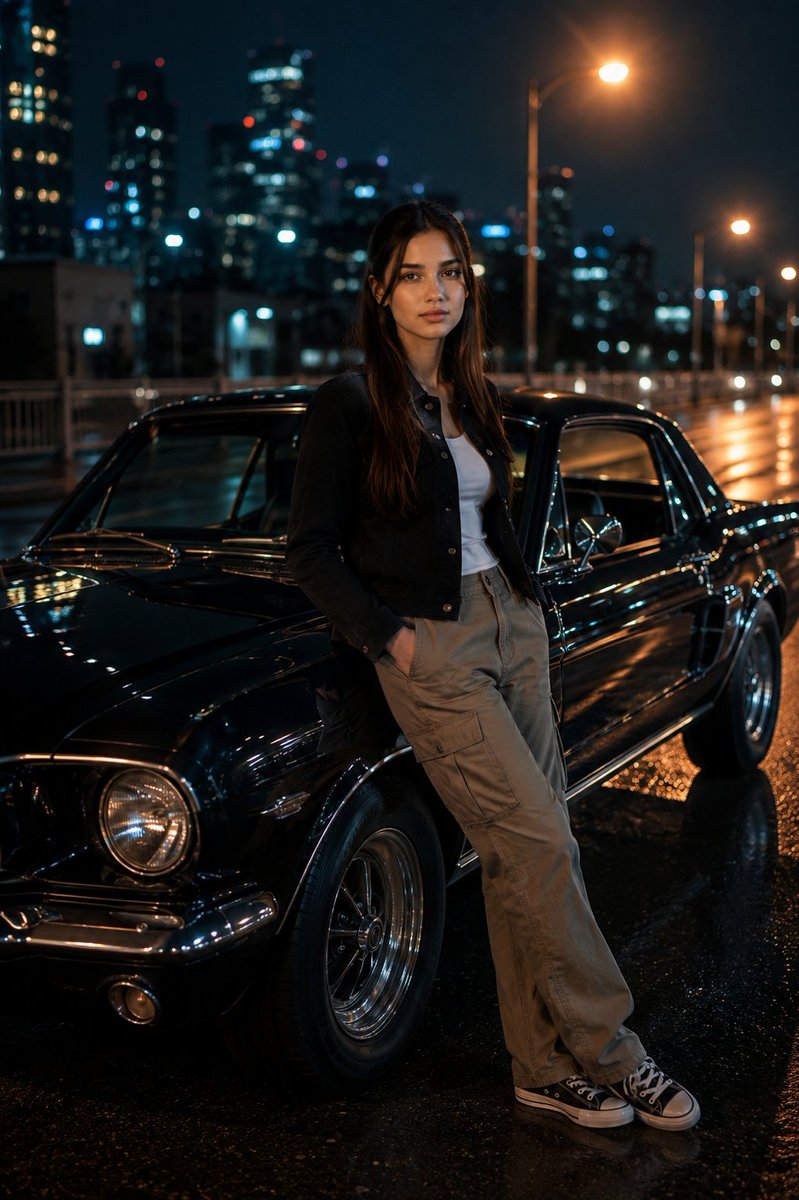 Cinematic Night Portrait With Vintage Muscle Car (1/2)
