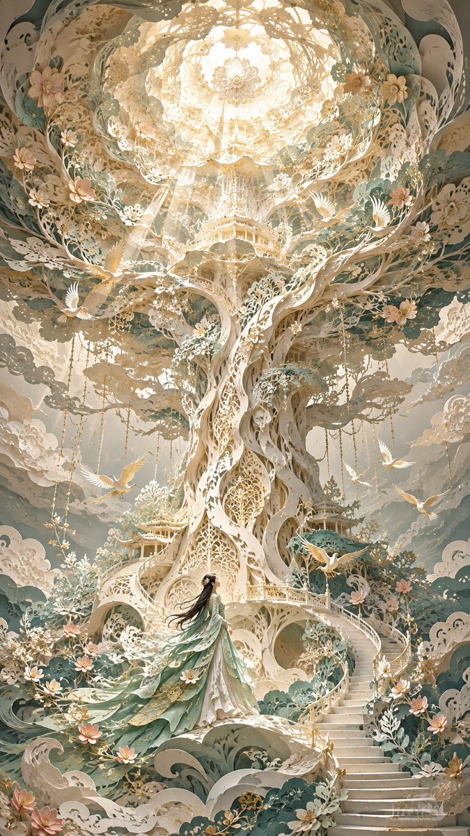 Art de l'arbre du monde en découpage oriental