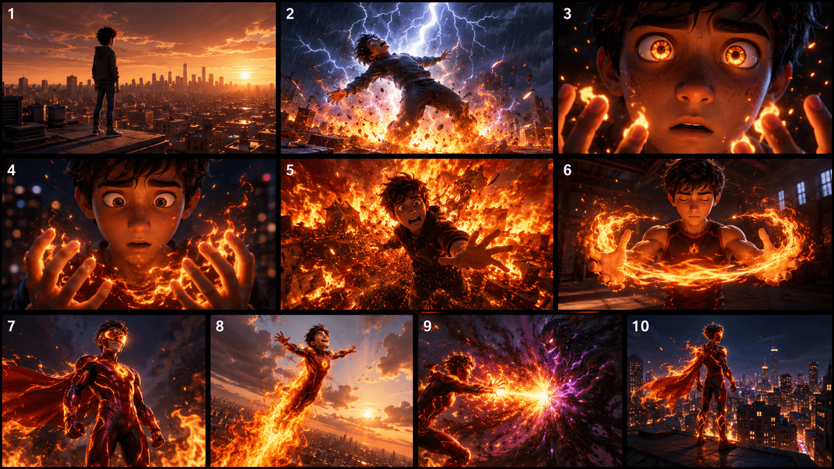 Storyboard de Superhéroes Estilo Pixar