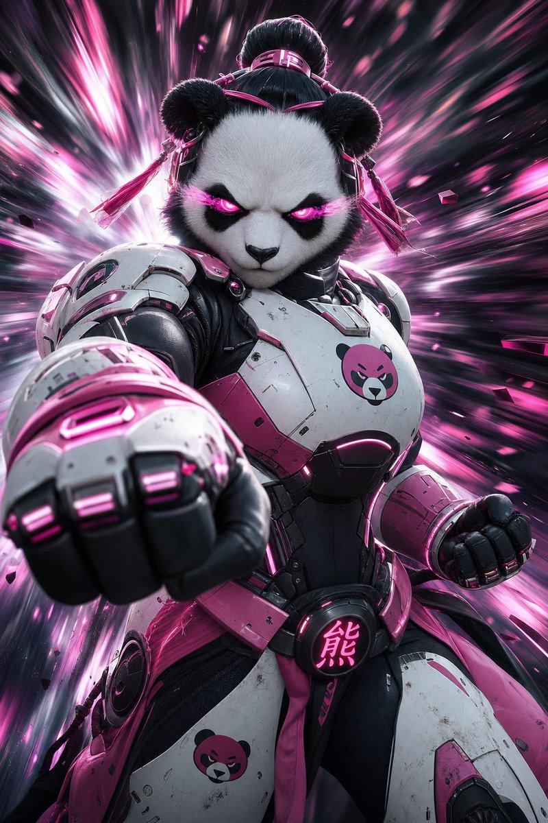 Art 3D de guerrier panda mécha cybernétique