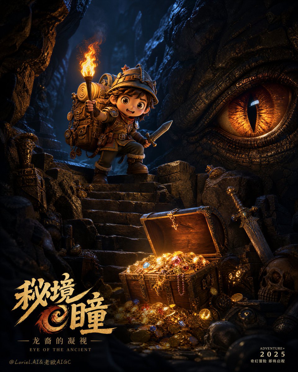 Póster de Explorador Chibi en Cueva de Dragón