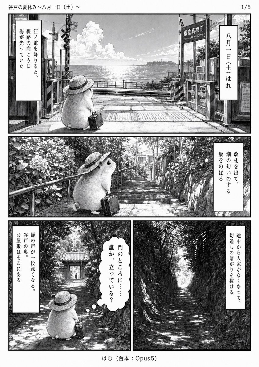 Monochrome Summer Hamster Manga Page (1/4)