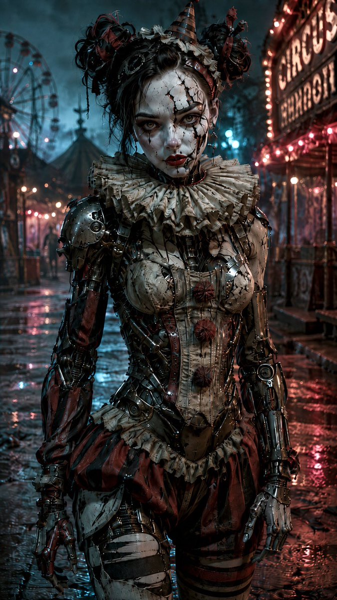 Kadın Palyaço Siborg Cyberpunk Portresi