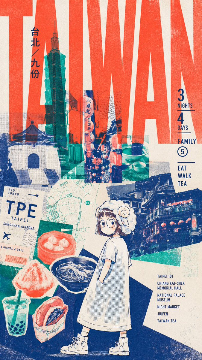 Poster collage di viaggio retrò di Taiwan