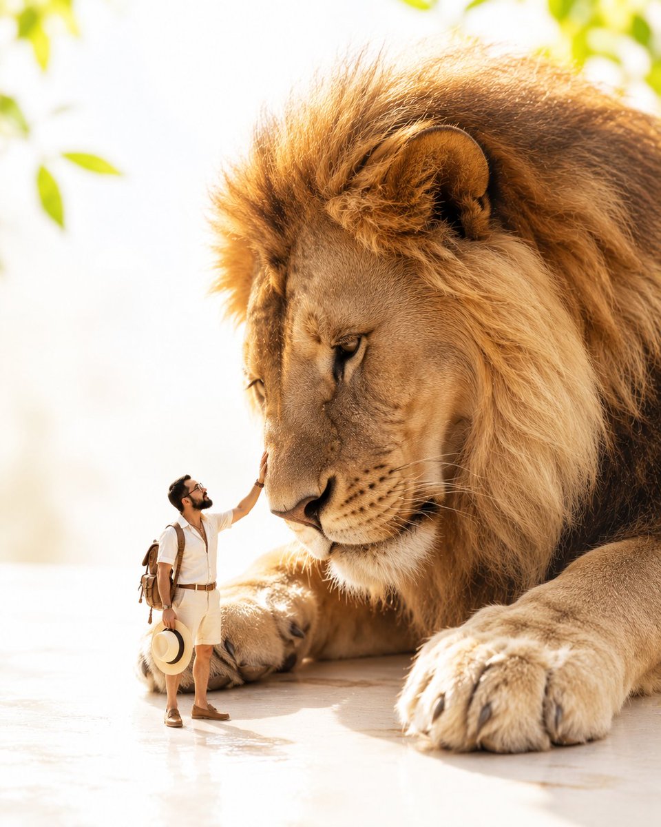 Pequeño Explorador de Safari con León Gigante