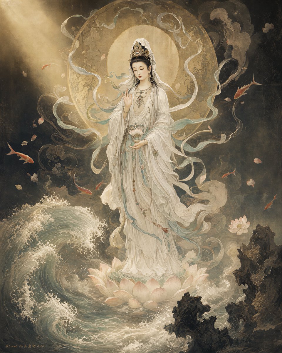 Póster Sagrado de Guanyin de Calidad de Museo