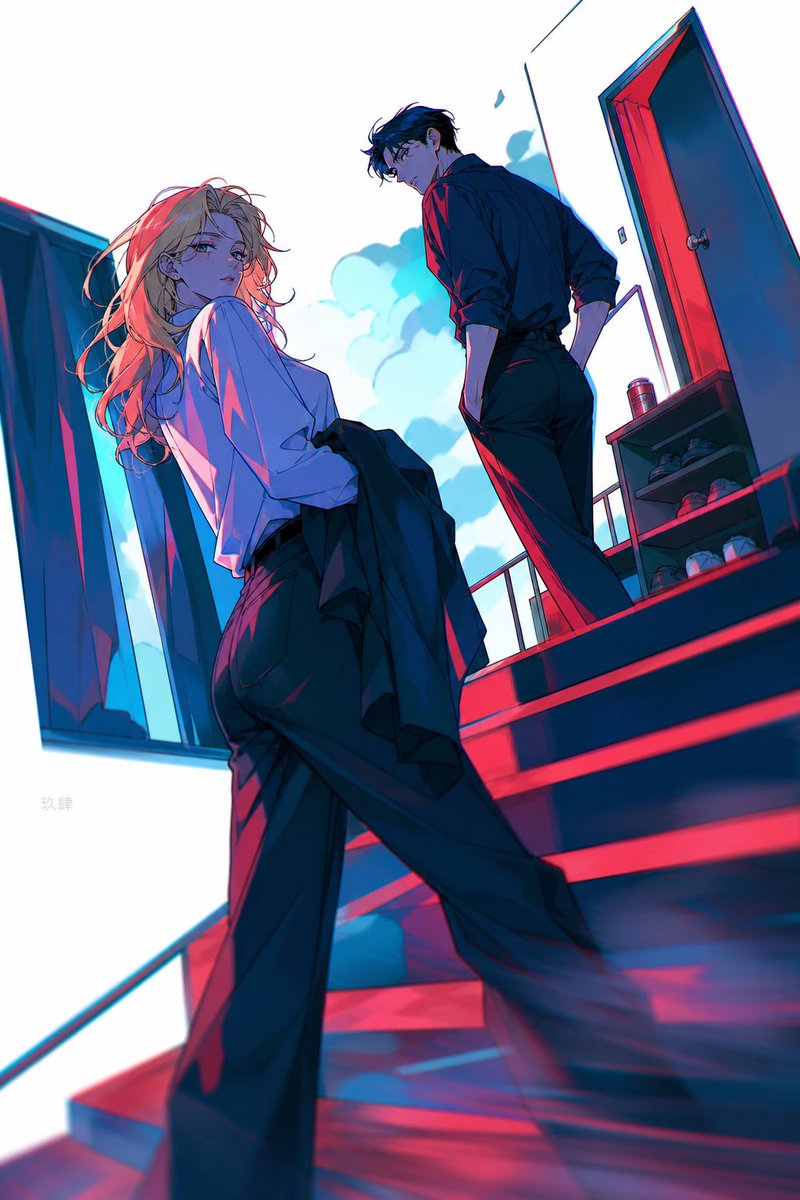 Encuentro en Escaleras de Anime Neón