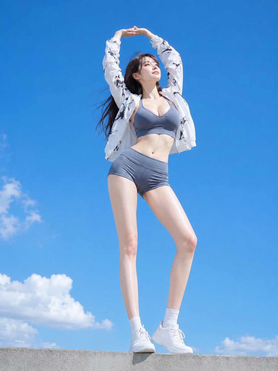 Donna che Si Allunga in Abbigliamento Sportivo Sotto Cielo Blu