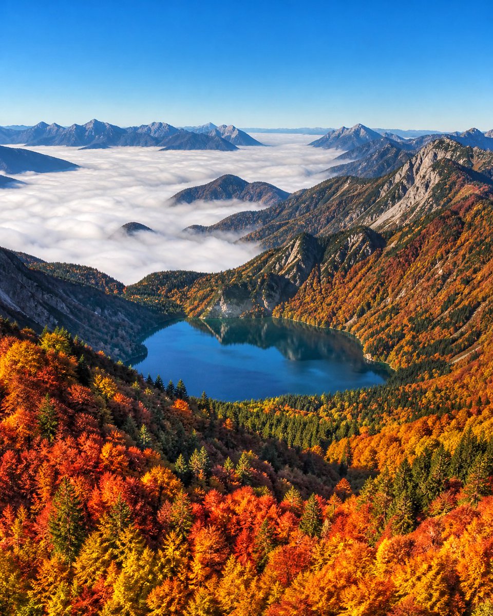 Autumn Alpine Lake Above Cloud Sea