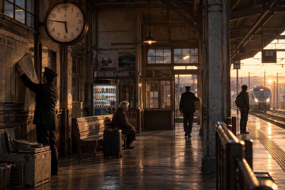 Alte japanische Station bei Sonnenuntergang (1/2)