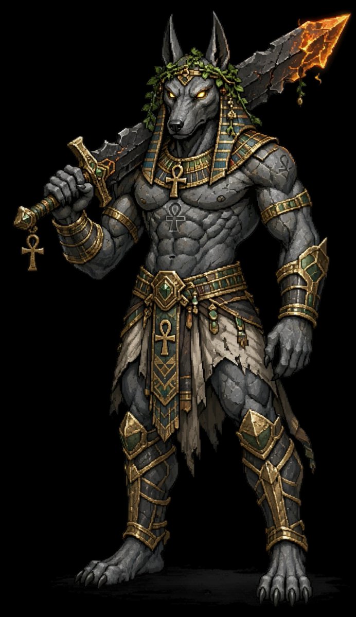 Guerrero Píxel de Fantasía Oscura Anubis