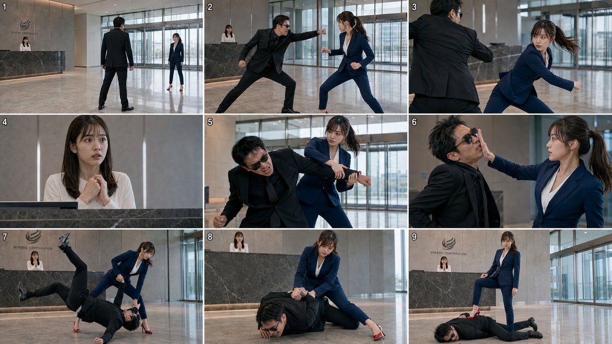 Storyboard de Pelea en Vestíbulo Corporativo