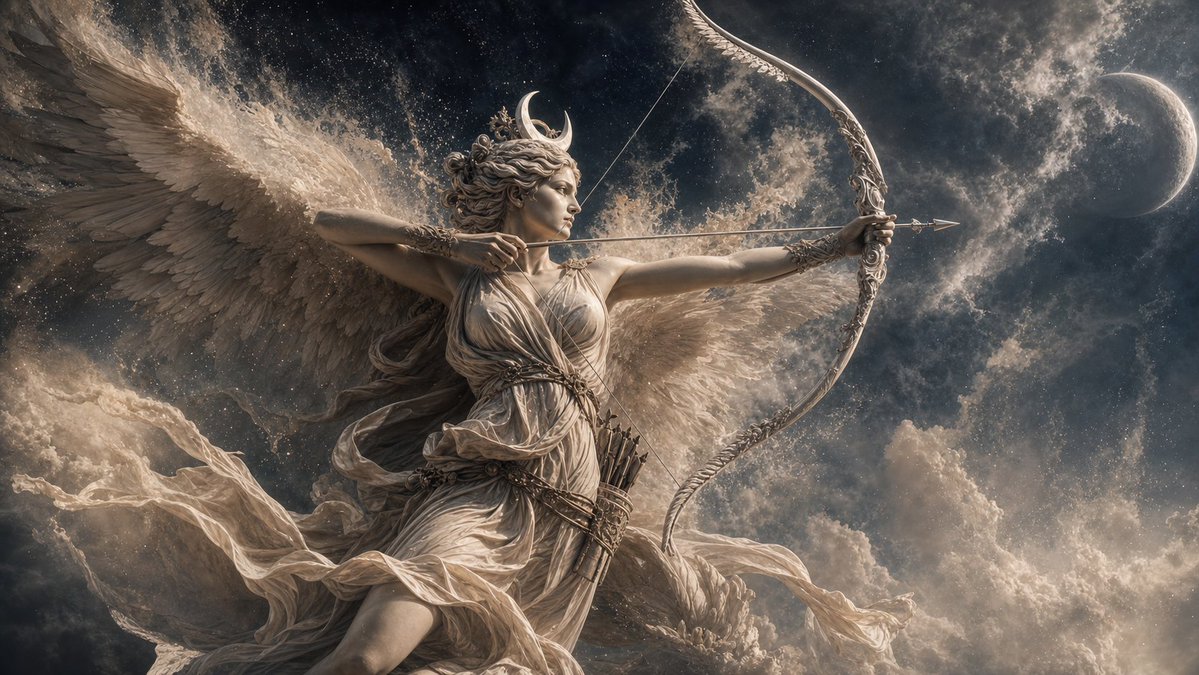 Fondo de Pantalla de Arquera Diosa Lunar Alada