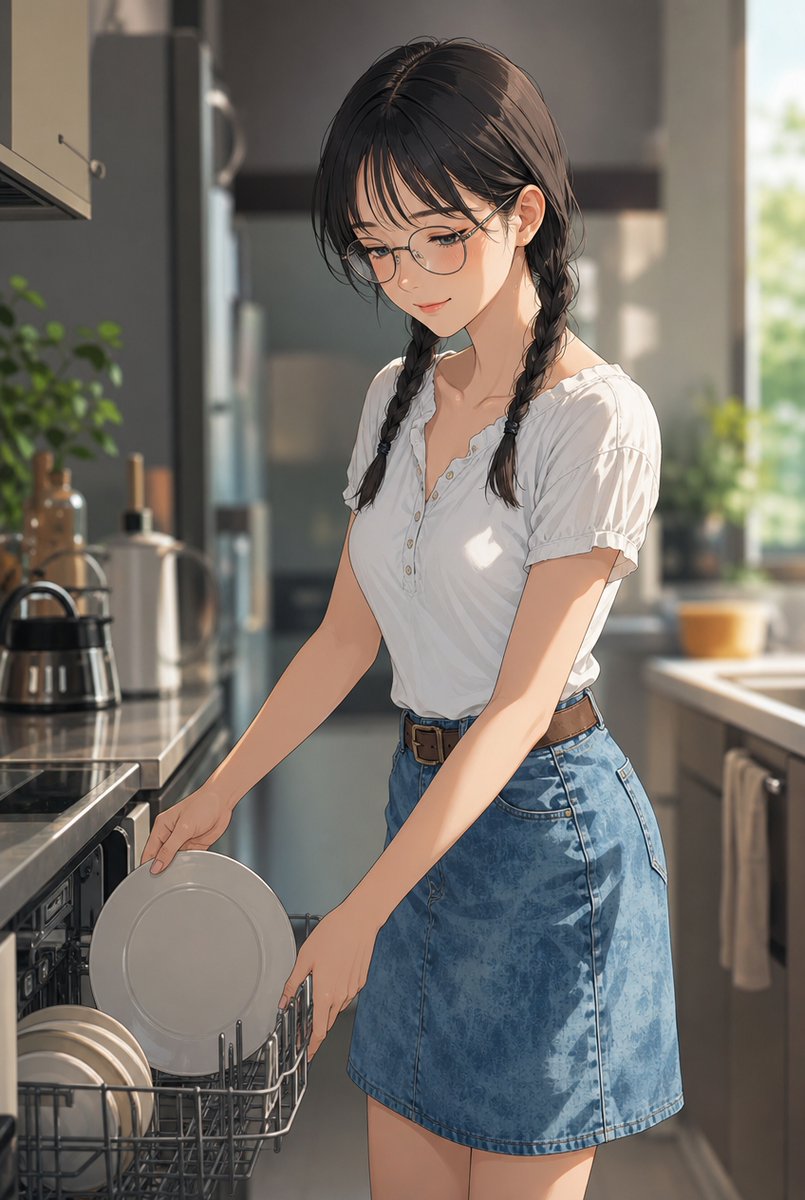 Mujer Anime Cargando Lavavajillas