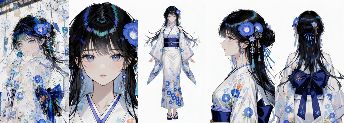 Hoja de Personaje de Kimono Floral Azul