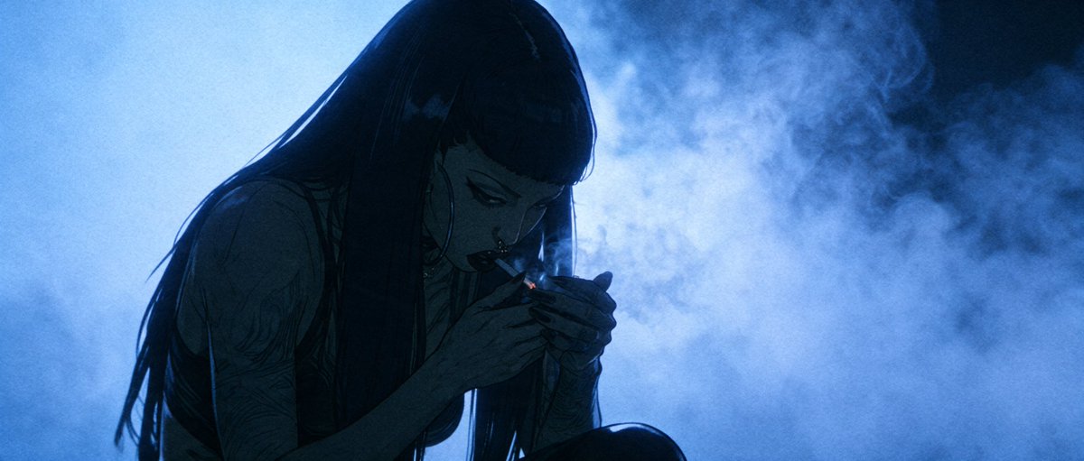 Escena de Cigarrillo de Anime con Humo Azul (1/3)