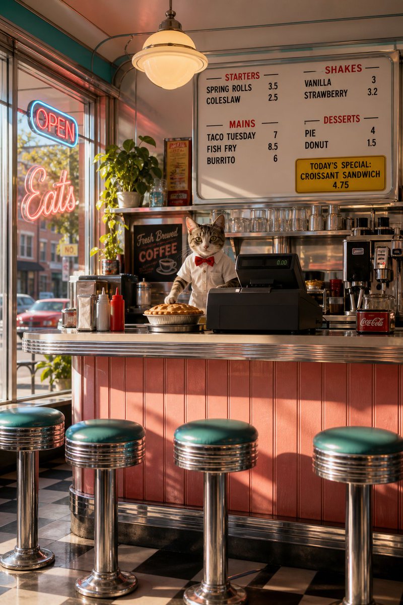 Retro Diner with Cat Cashier (1/2)