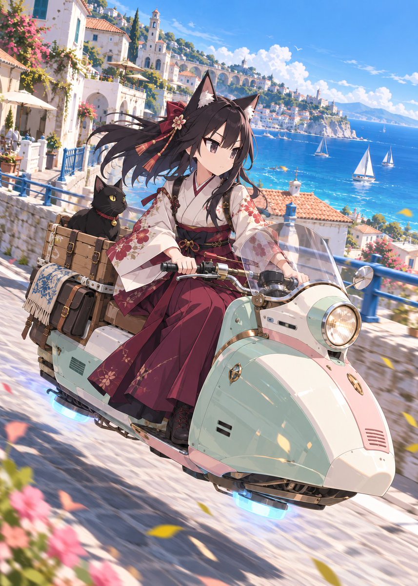Fuchs-Schrein-Mädchen auf Hover-Scooter