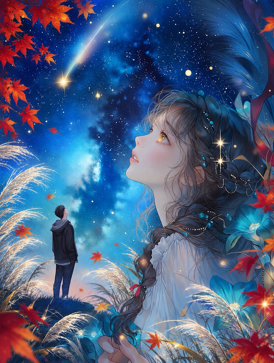 Autumn Night Sky Anime Fantasy