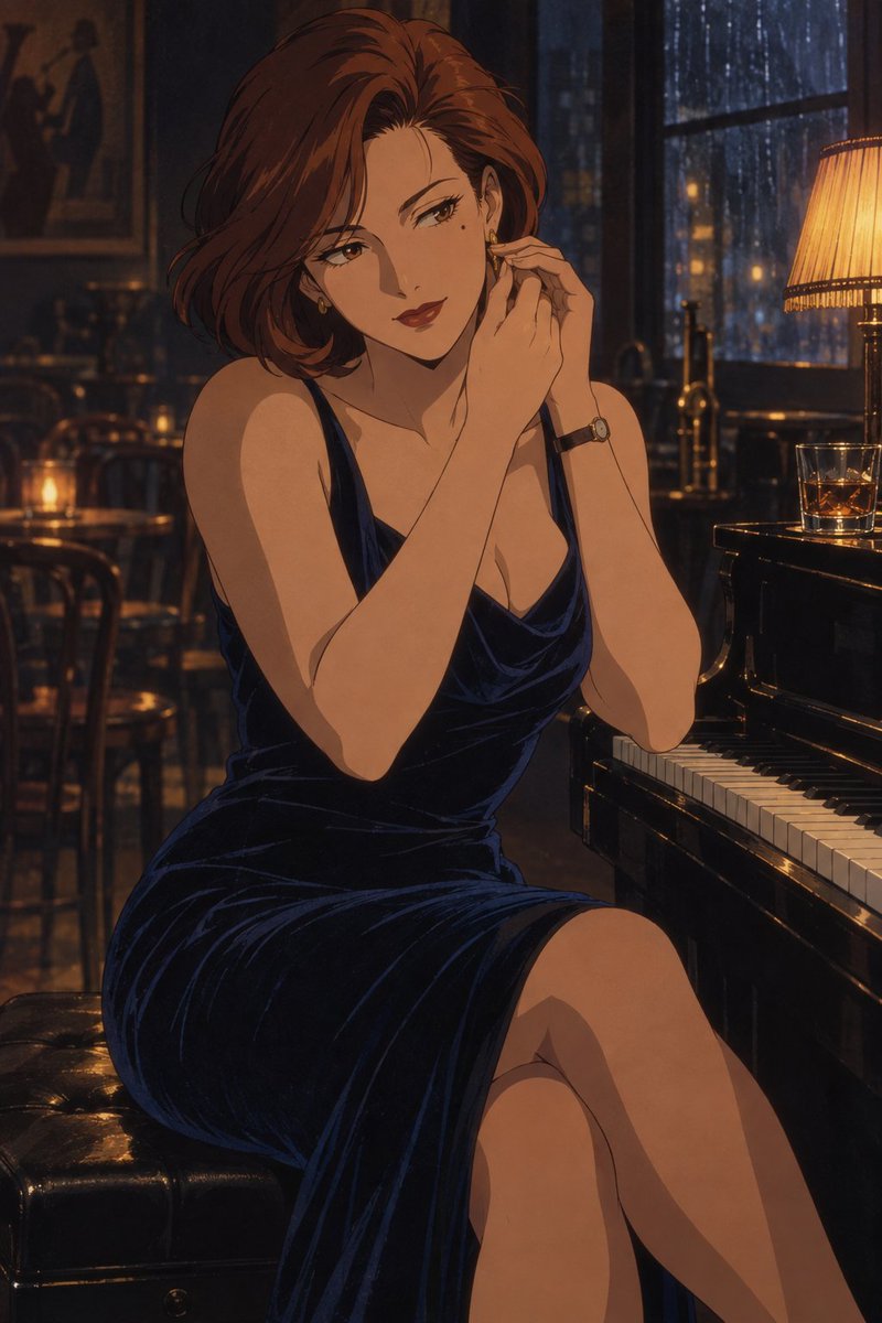 Retrato de Anime de Bar de Jazz Lluvioso (1/3)