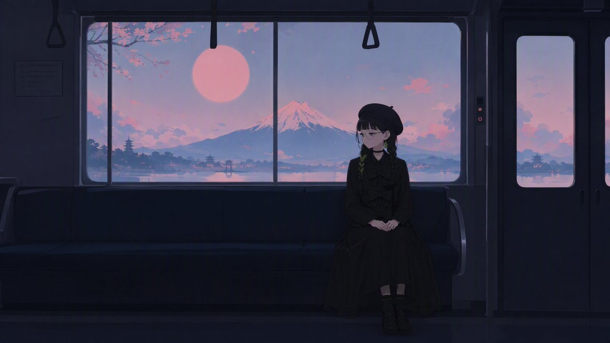 Tren Anime al Atardecer con Monte Fuji (1/2)
