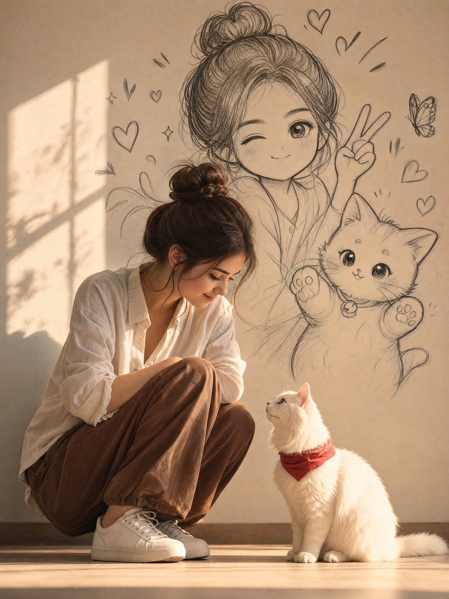 Realistic Lifestyle Photo with Doodle Wall Art (1/2)