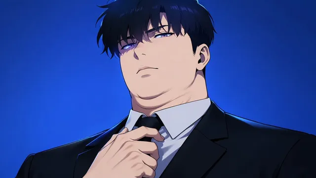 Hombre con estilo Manhwa ajustándose la corbata