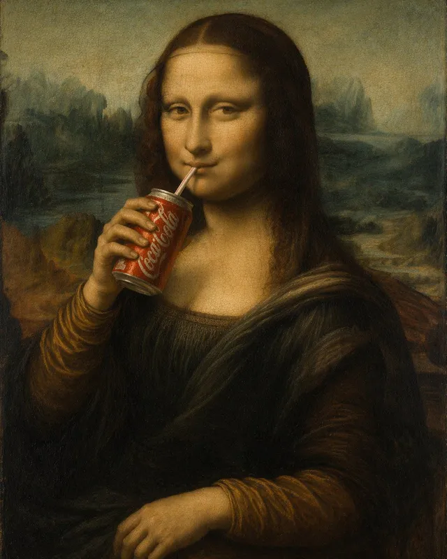 Mona Lisa Minum Coke Lukisan Minyak