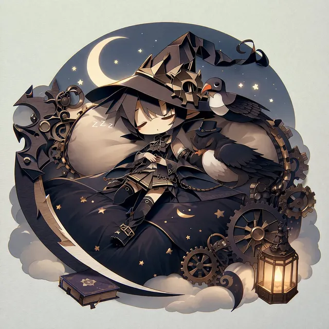 Ilustrasi Stiker Penyihir Chibi Steampunk