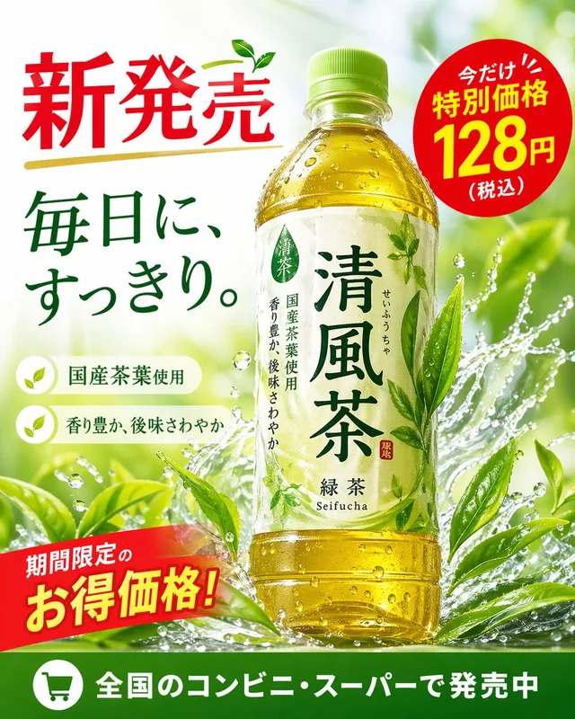 Affiche Publicitaire pour Bouteille de Thé Vert